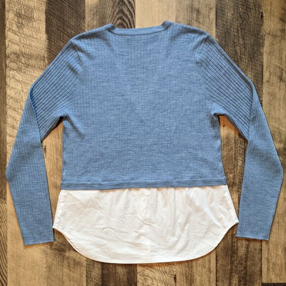 Veronica Beard Lydia Mixed Media V-Neck Pullover XL Blue - Picture 3 of 7